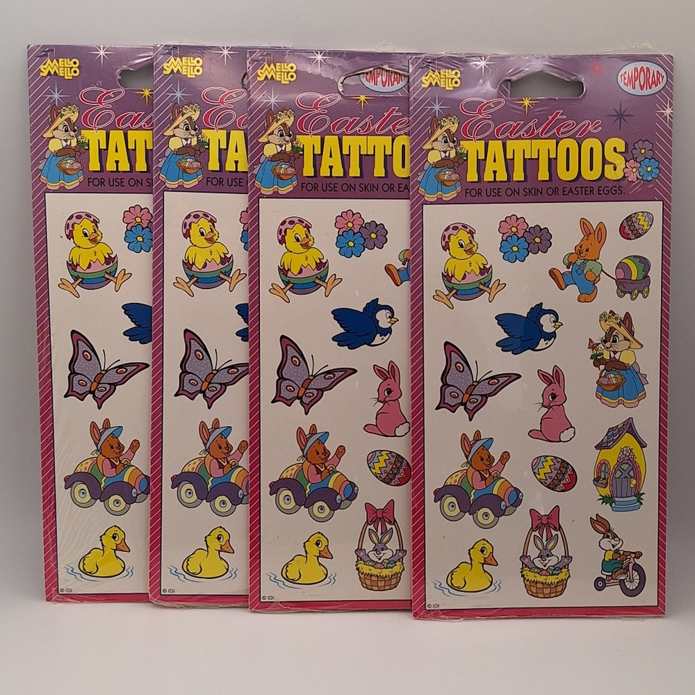 NEW Vintage Mello Smello Easter Temporary Tattoos Egg Tattoos 4 Packs 56 Total